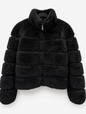 Generation Love Roxi Black Faux-Fur Cropped Zip Jacket – Size S